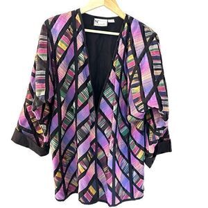 Yak Magik Geometric‎ Colorful Cotton Open 3/4 Dolman Sleeve Jacket Size S